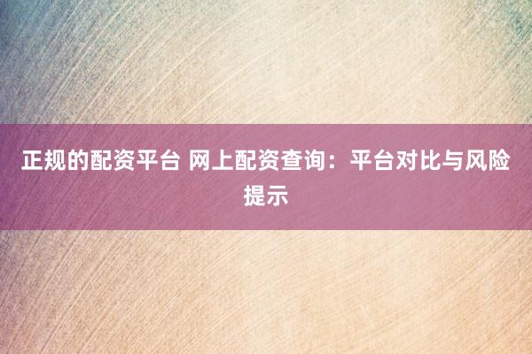 正规的配资平台 网上配资查询：平台对比与风险提示