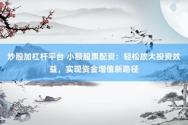 炒股加杠杆平台 小额股票配资：轻松放大投资效益，实现资金增值新路径