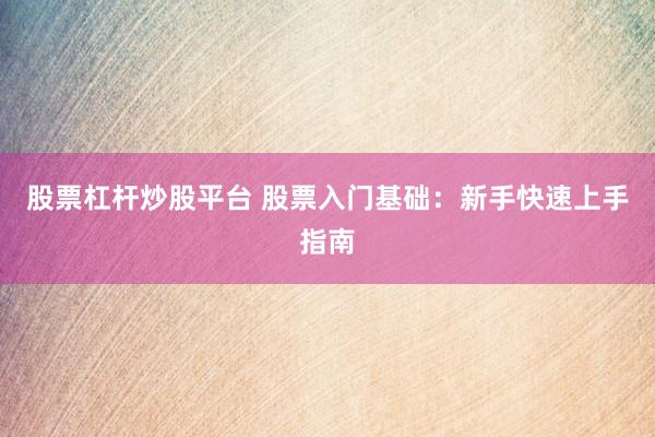 股票杠杆炒股平台 股票入门基础：新手快速上手指南