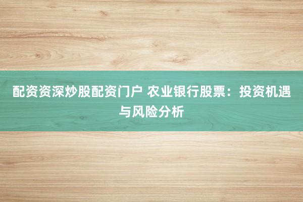 配资资深炒股配资门户 农业银行股票：投资机遇与风险分析