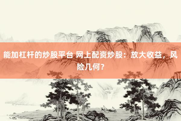 能加杠杆的炒股平台 网上配资炒股：放大收益，风险几何？