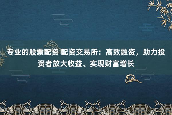 专业的股票配资 配资交易所：高效融资，助力投资者放大收益、实现财富增长