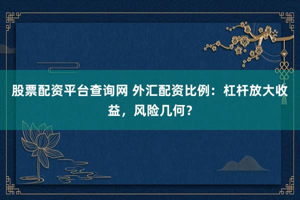 股票配资平台查询网 外汇配资比例：杠杆放大收益，风险几何？