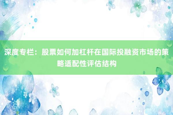 深度专栏：股票如何加杠杆在国际投融资市场的策略适配性评估结构