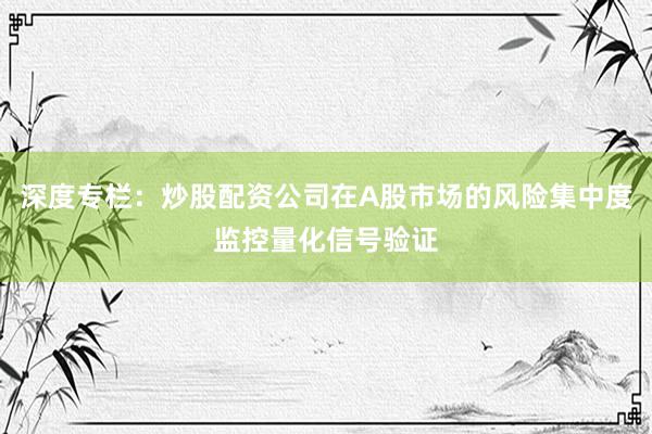深度专栏：炒股配资公司在A股市场的风险集中度监控量化信号验证