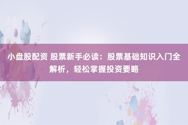 小盘股配资 股票新手必读：股票基础知识入门全解析，轻松掌握投资要略