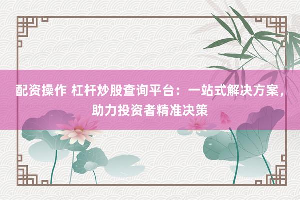 配资操作 杠杆炒股查询平台:一站式解决方案,助力投资者精准决策