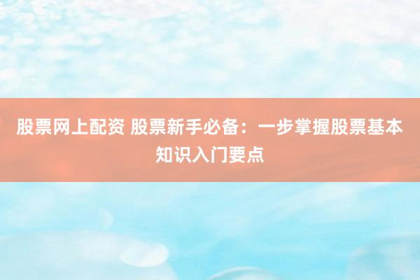 股票网上配资 股票新手必备：一步掌握股票基本知识入门要点