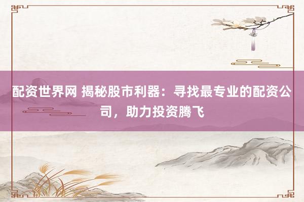 配资世界网 揭秘股市利器:寻找最专业的配资公司,助力投资腾飞