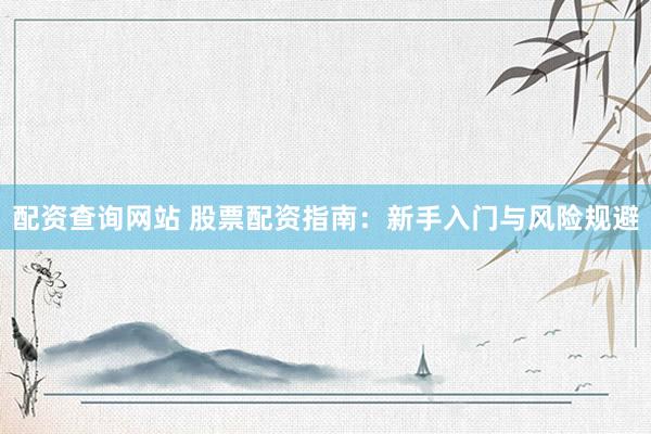 配资查询网站 股票配资指南：新手入门与风险规避