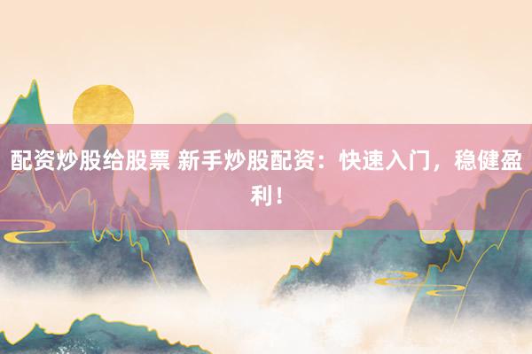配资炒股给股票 新手炒股配资：快速入门，稳健盈利！